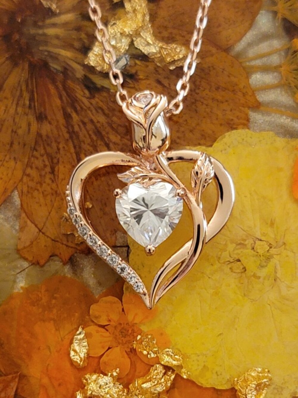 1.2CT Rose Heart Moissanite Necklace S925 + Free Matching Ring NWT